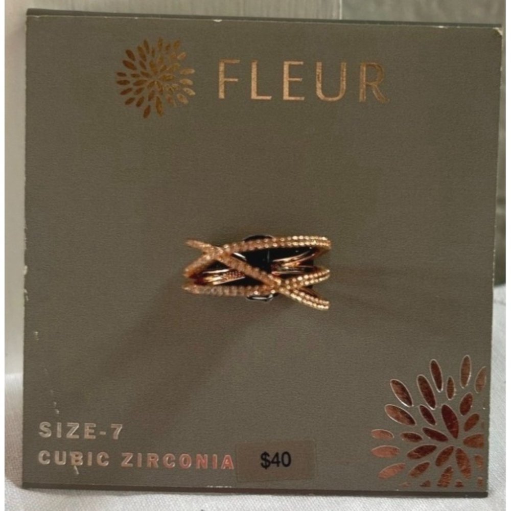 Fleur Women's Cubic Zirconia Rose Tone Criss Cross Ring Size 7